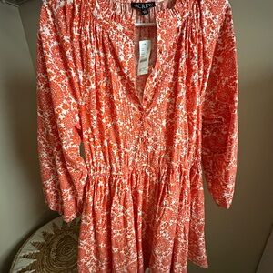 J. Crew Orange Long Sleeve Sundress with V-Neck